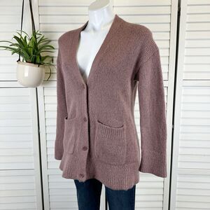 COS Mauve Pink Alpaca Wool Nylon Button Up Cardigan Sweater Brushed Knit Size XS